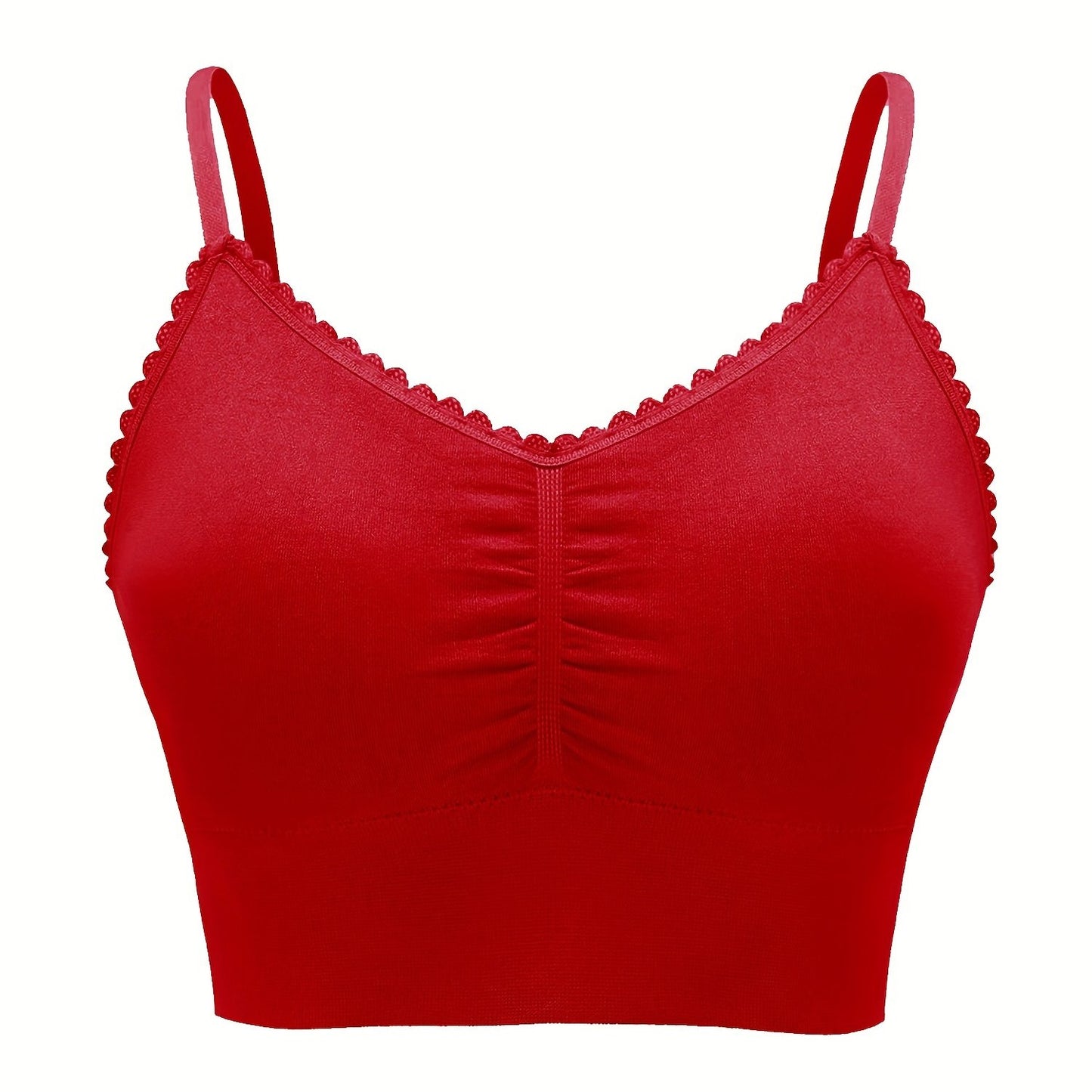 Women'S Plus Size Lace Wireless Bralette, Solid Color Polyamide 90% Elastane 10% Knit Fabric, High Stretch Comfort Full Coverage Sleep Bra, Removable Padding, Breathable Lingerie