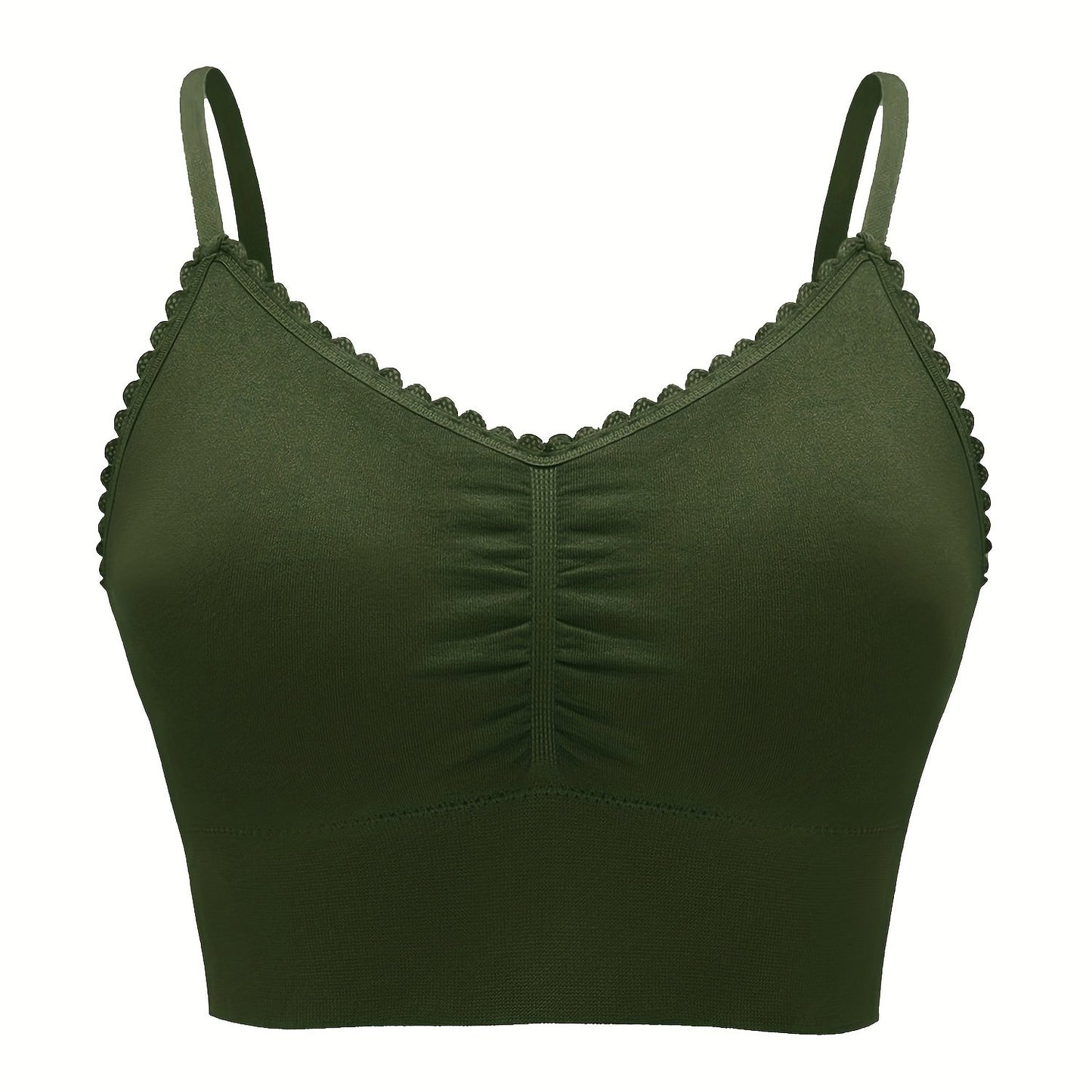 Women'S Plus Size Lace Wireless Bralette, Solid Color Polyamide 90% Elastane 10% Knit Fabric, High Stretch Comfort Full Coverage Sleep Bra, Removable Padding, Breathable Lingerie