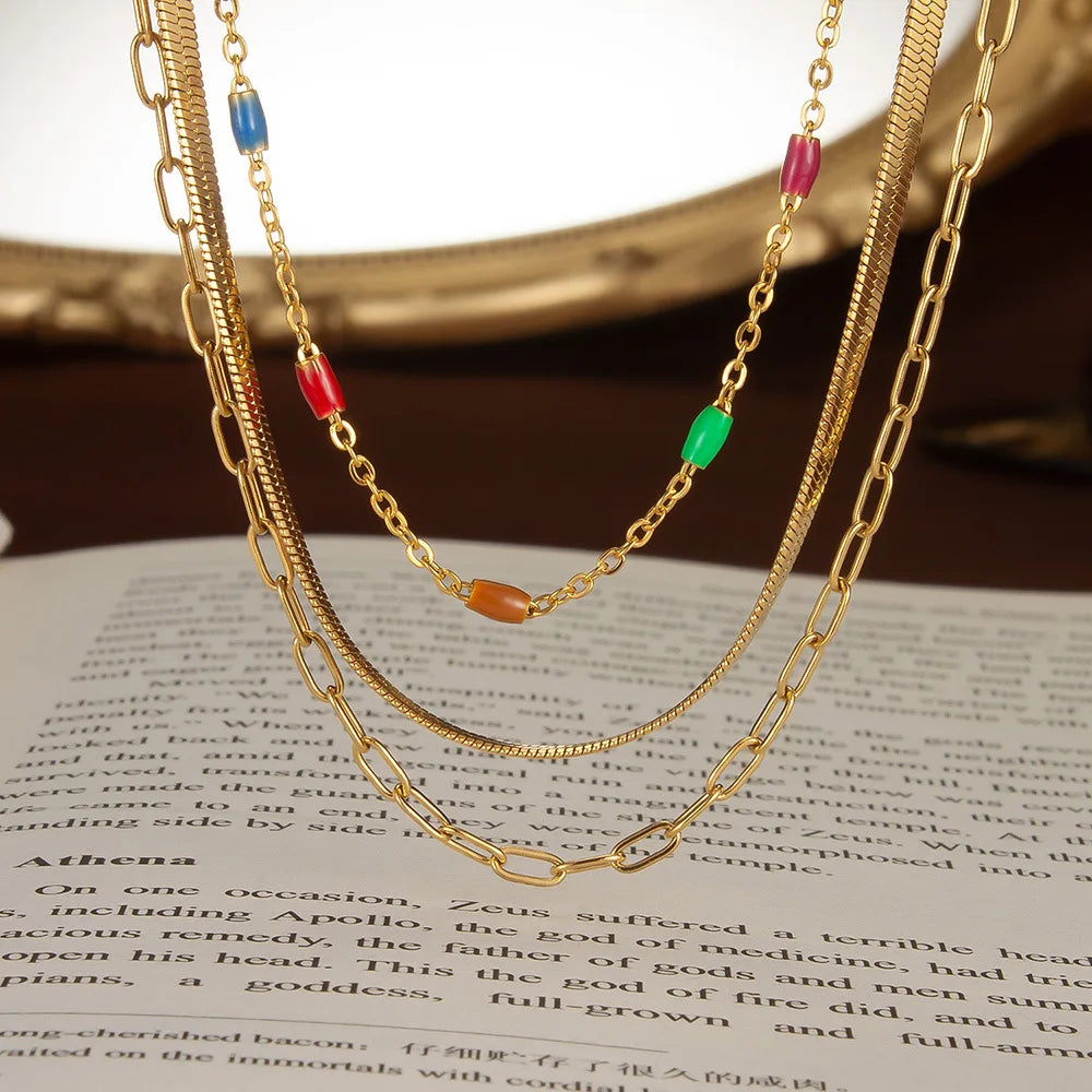 Wholesale High-Grade Stainless Steel Snake Bone Chain Necklace for Women Fashionable Colorful Drip Glue Gold Plating Weddings