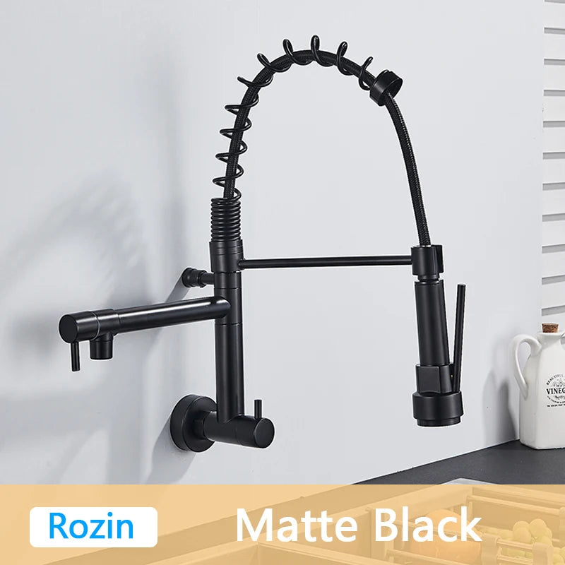 Rozin Matte Black Pull Down Kitchen Faucet Single Cold Water Dual Spouts Kitchen Tap 4 Colors Wall Mounted ABS Nozzle Crane