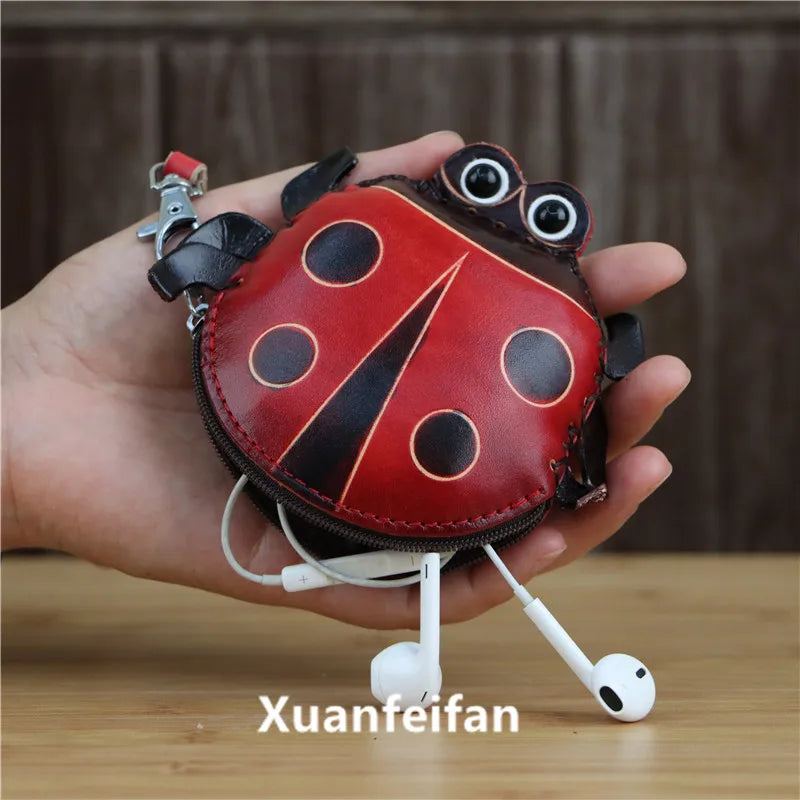 The First Layer Of Cowhide Creative Seven-Star Ladybug Coin Purse Bag Key Change Coin Simple Cartoon Hand Bag Small Gift