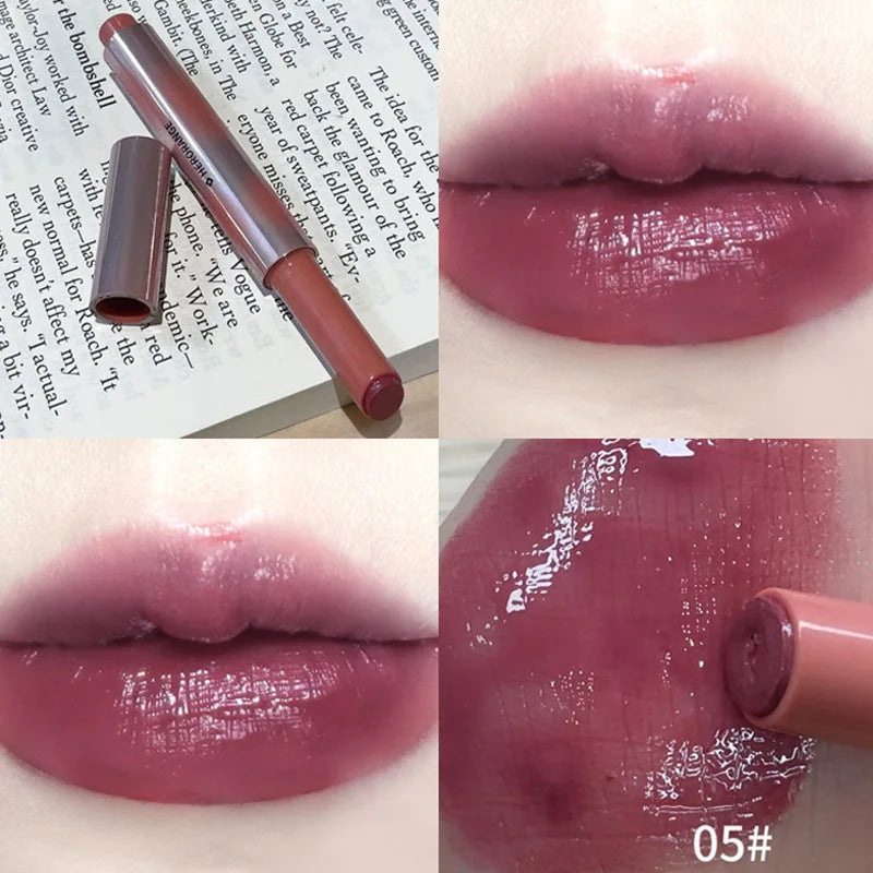 Strawberry Brown Jelly Lipstick Water Gloss Mirror Lip Gloss Moisturizing Hydrating Water Light Lip Stick Non-Sticky Lips Makeup
