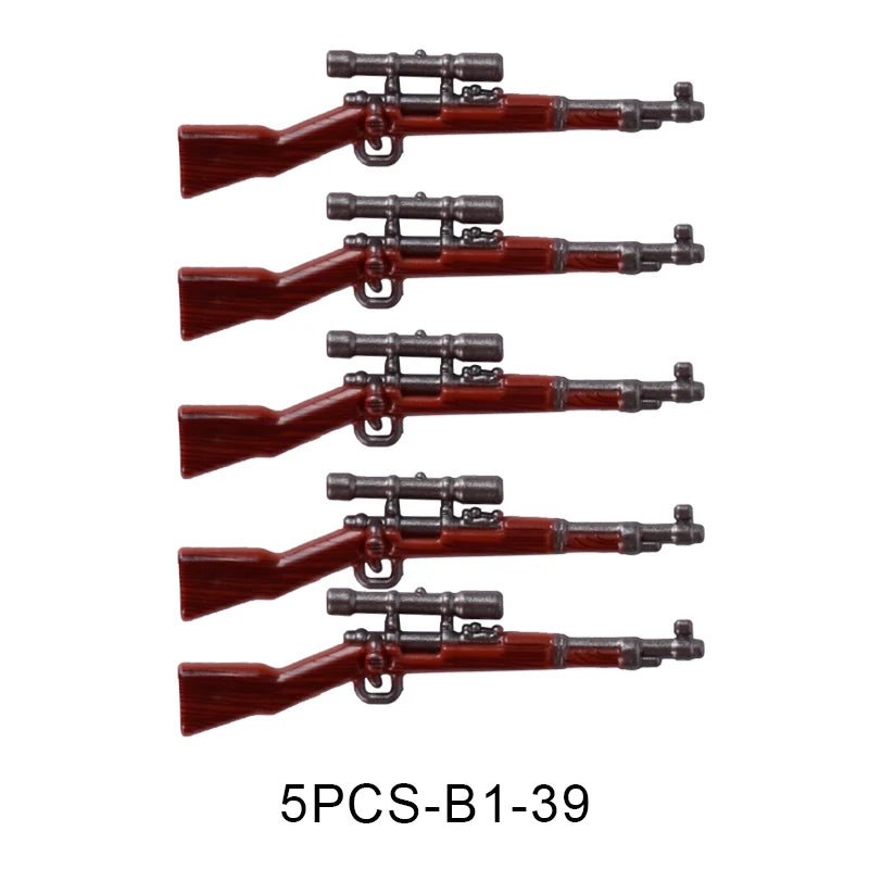 WW2 Military Accessories Wood Grain Guns Building Blocks Germany Soviet British Soldier Weapon Parts Rifle 98k Mini Bricks Toys