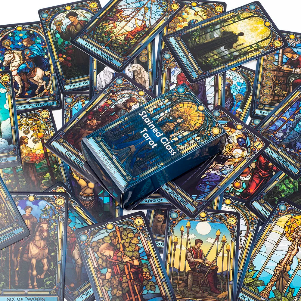 Stained Glass Tarot A 78-Card Deck Leisure Entertainment Game Card Family Gathering Divination Board Playing Games 10.3*6Cm
