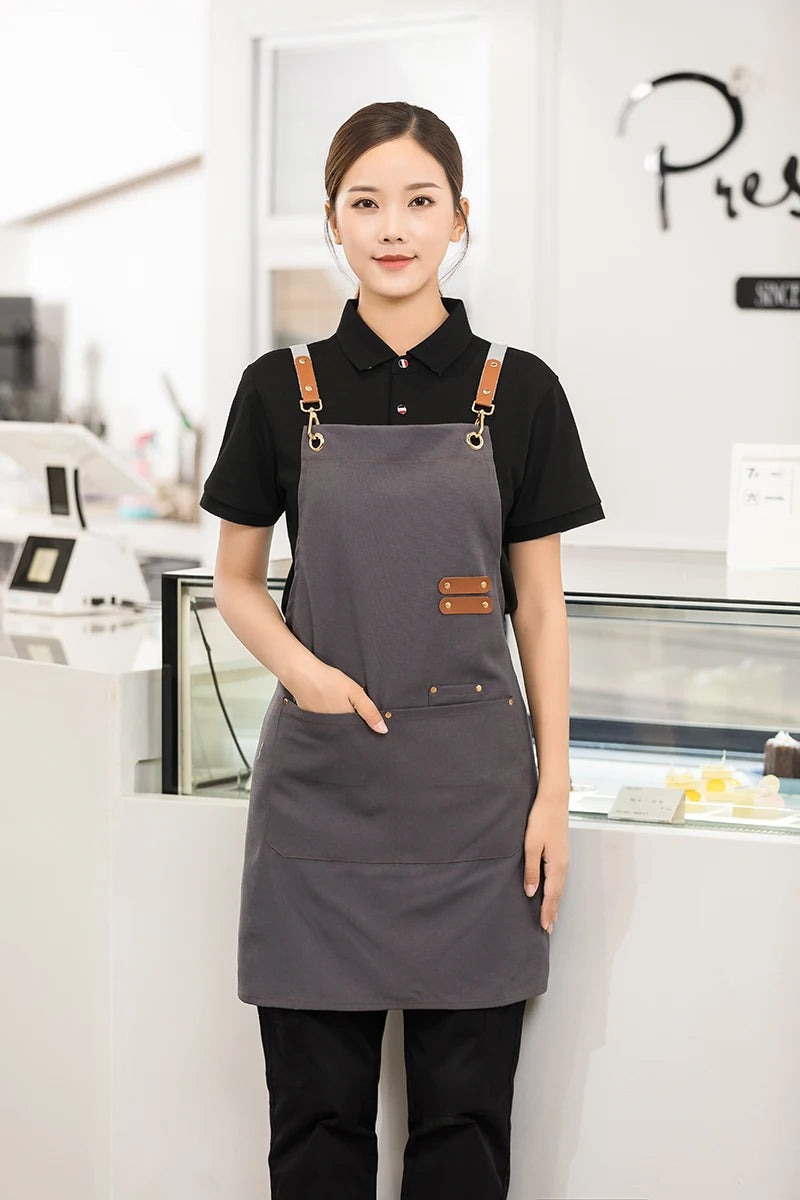 Perfessional Kitchen Apron Women Waterproof Grill Apron With Pockets Mandil Woman Taller Waiter Apron Nail Salon