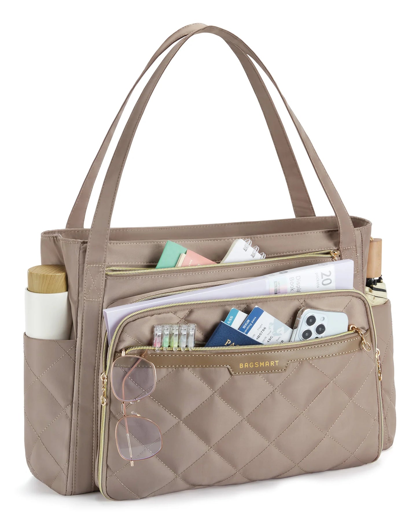 BAGSMART Tote Bag for Women 15.6 Inch Quilted Laptop Briefcase Professional Nurse Teacher Work Bags Office College Messenger