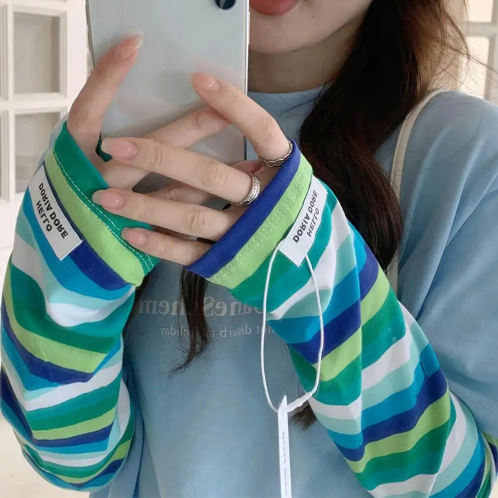 1 Pair Dual-Color Striped Sun Protection Arm Sleeves Loose Summer Outdoor Protector Solar Sleeves Women Ice Sleeve Arm Protector