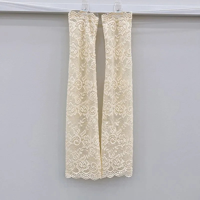1 Pair Cycling Sun Protection Sleeves Lace Flower Embroidery Solid Color Thin Breathable Mesh Outdoor Driving Ani-UV Arm Covers