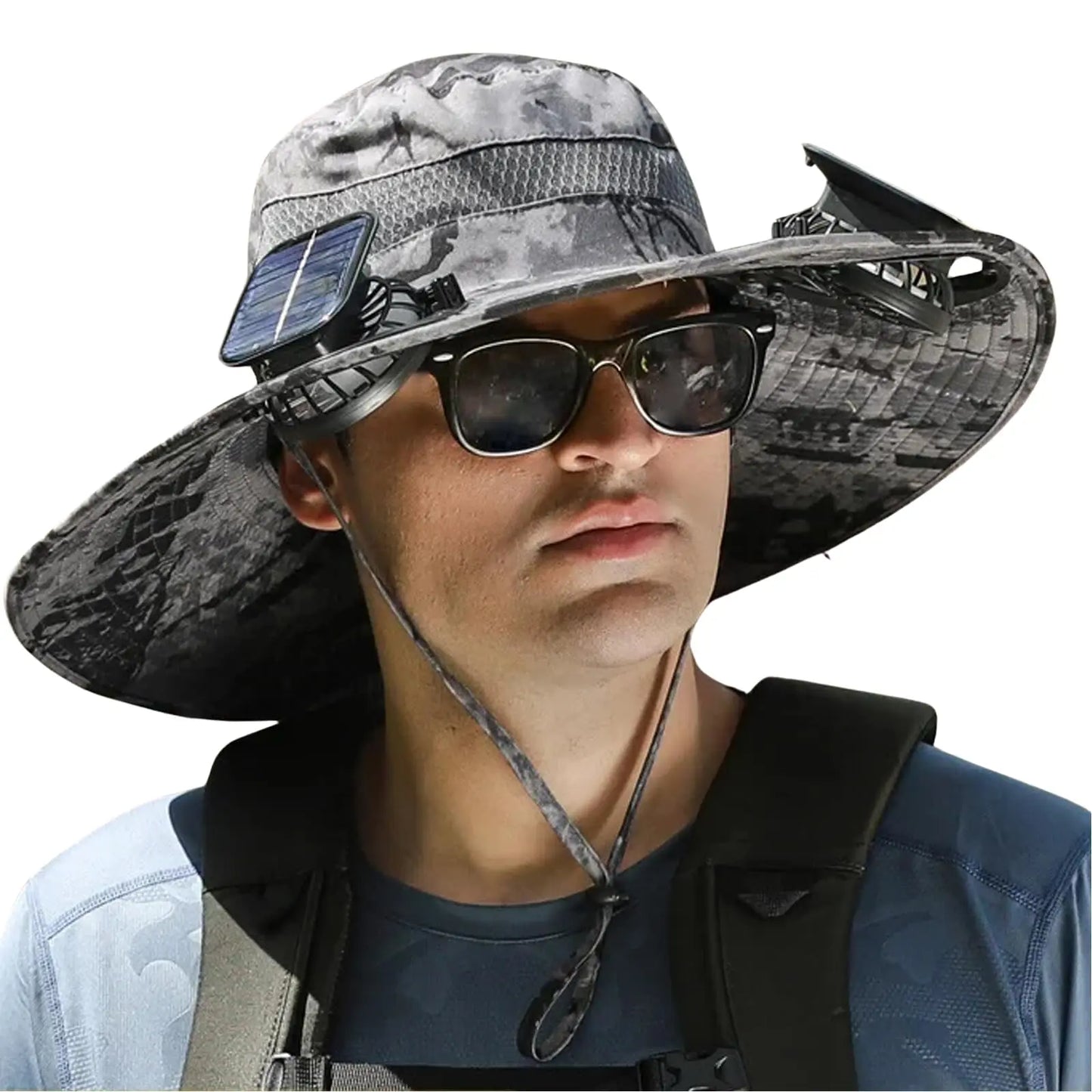 Sun Hat with 2 Solar Fan Fishing Wide Brim Fishing Hat for Outdoor Summer Camping Beach USB & Solar Powered Caps Sun Protection