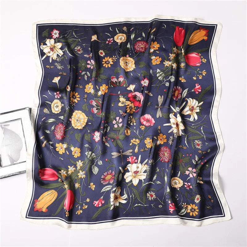 Spring and Summer Print Hair Scarf Women Floral Kerchief Neck Tie Hand Wrist Foulard Shawl Wraps Sun Protection Hijab Bandana