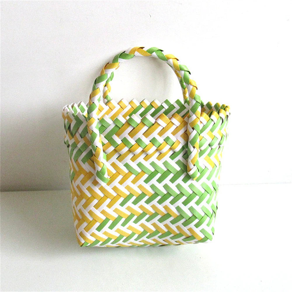 Summer Trend Hand Woven Handbag Square Little Basket 2025 New Straw Cute Colorful Bags Hundred Collision Color Holiday Beach Bag