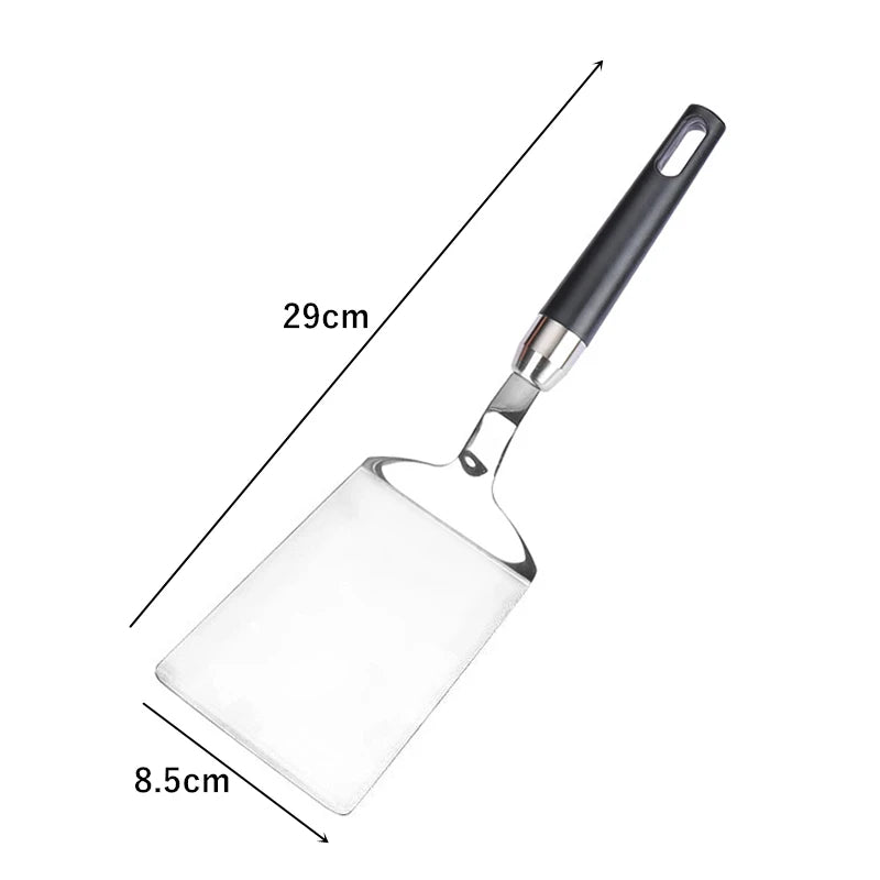 Stainless Steel Square Head Steak Cooking Spatula Wood Handle Pizza Shovel Pancake Beef Turner Scraper BBQ Utensils For Kitchen