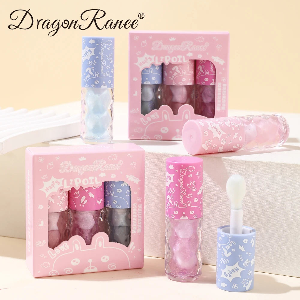 Three Lip Oil Set, Water-Glossy Mirror Moisturizing Lip Gloss, Hydrating and Coloring, Autumn and Winter Lip Gloss, Moisturizing, Versatile Whitening Lip Oil