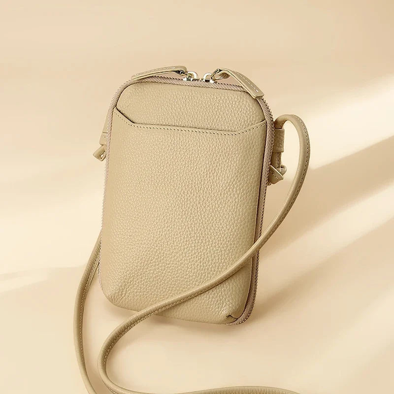 Brand Mini Shoulder Bags for Women's Genuine Leather Zipper Crossbody Handbag Fashion Phone Purse Ladies Small Bag with Keyring