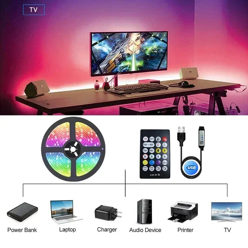 TV Backlight RGB LED Strip Lights USB Flexible Lamp Tape Ribbon for 55-75inch TV Computer Screen Background Lighting Home Decor