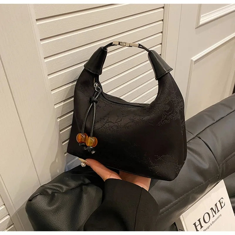 4 Colors Embroidered Chinese Style Handbag Zipper Canvas Pea Purses Adjustable Luxury Cheongsam Bag Work