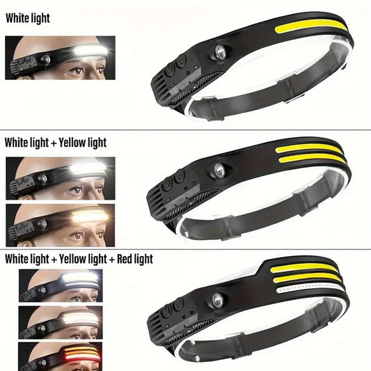 1 LED+COB USB Rechargeable Headlight, Motion Sensor Headlight, Suitable for Running, Fishing, Camping, Hiking, Emergency Lights