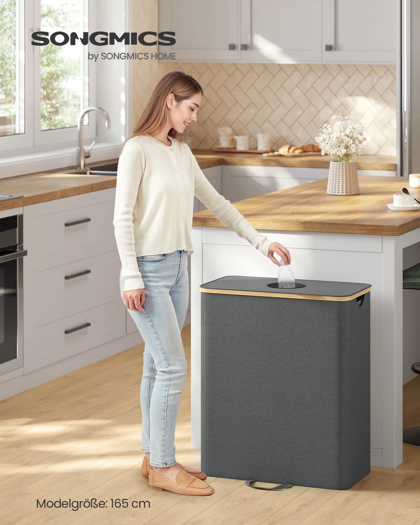 SONGMICS Deposit Bottle Collection container bottles Collector Empty Recycled container with Hole Lid Inner Bag with Handles kitchen