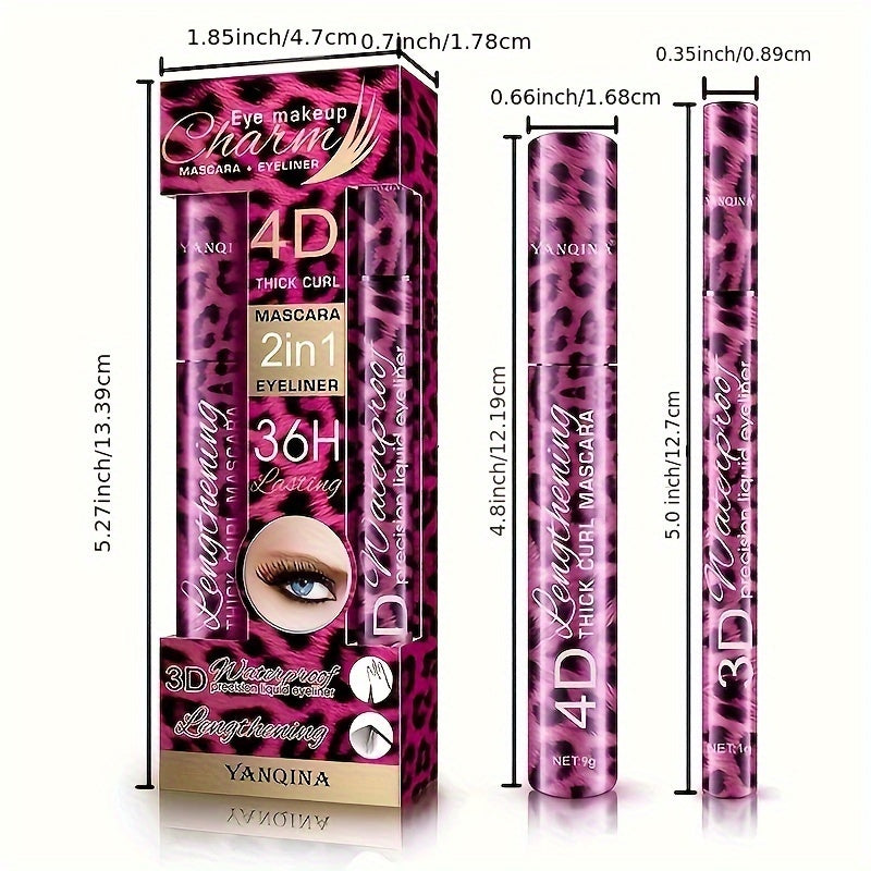 Waterproof Mascara Set with Curling, Holding, and Thicker Lashes - Leopard Print Packaging