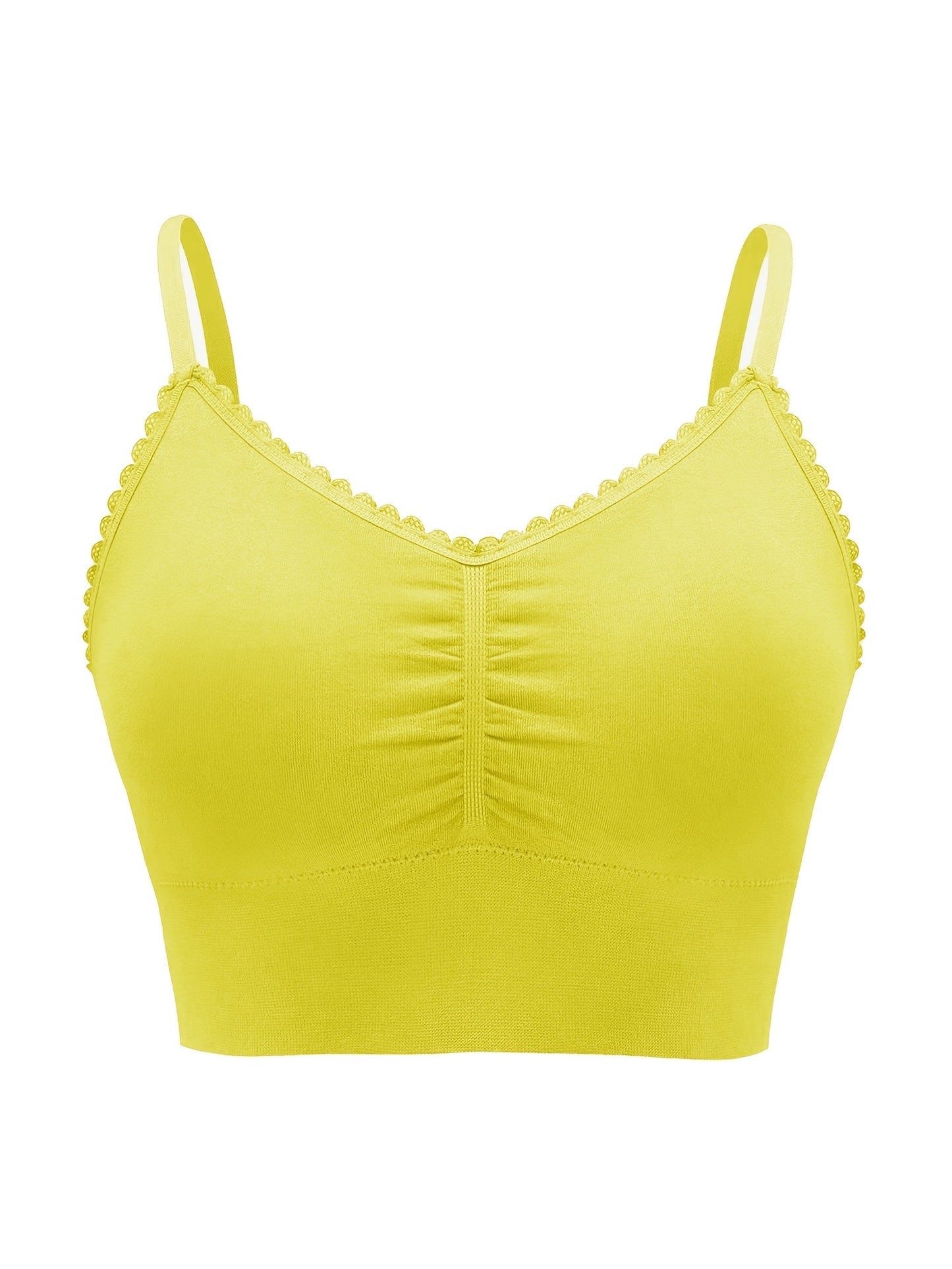 Women'S Plus Size Lace Wireless Bralette, Solid Color Polyamide 90% Elastane 10% Knit Fabric, High Stretch Comfort Full Coverage Sleep Bra, Removable Padding, Breathable Lingerie