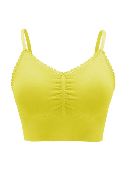 Women'S Plus Size Lace Wireless Bralette, Solid Color Polyamide 90% Elastane 10% Knit Fabric, High Stretch Comfort Full Coverage Sleep Bra, Removable Padding, Breathable Lingerie