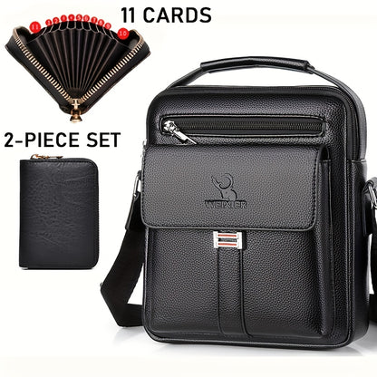 [حقيبة عمل كلاسيكية] حقيبة كتف رجالية كلاسيكية قابلة للتعديل من WEIXIER - مساحات تخزين متعددة، جيوب بسحاب، تصميم مضغوط، لون أسود، إغلاق بسحاب آمن، حقيبة كروس صغيرة