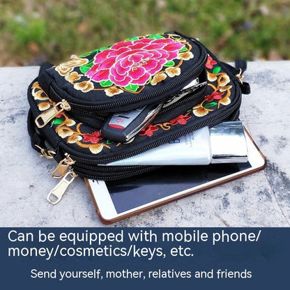 حقيبة كروس بودي مطرزة بنقشة زهور نابضة بالحياة للنساء - خفيفة الوزن، بتصميم مزدوج الجوانب، مع حزام قابل للفصل، وسحاب إغلاق، وجيب للهاتف - مثالية للنزهات غير الرسمية، وإكسسوارات السفر | حقيبة بنقشة نابضة بالحياة | محفظة نقود معدنية