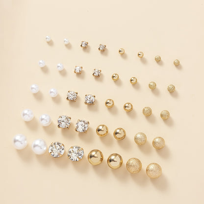 20Pairs Faux Pearl Rhinestone Stud Earrings Set For Women Daily Decor Jewelry
