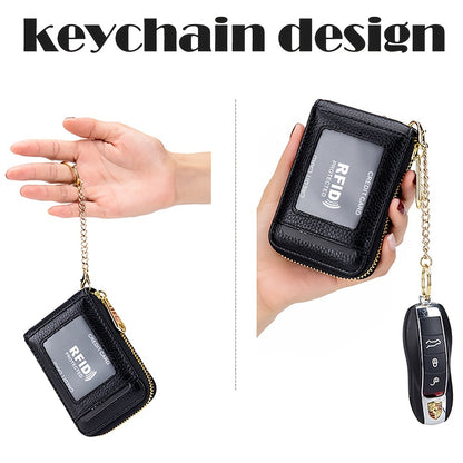 RFID Credit Card Holder, Casual Multi-compartment Wallet, Simple Zip Around Card Case