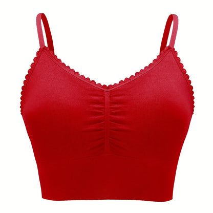 Women'S Plus Size Lace Wireless Bralette, Solid Color Polyamide 90% Elastane 10% Knit Fabric, High Stretch Comfort Full Coverage Sleep Bra, Removable Padding, Breathable Lingerie