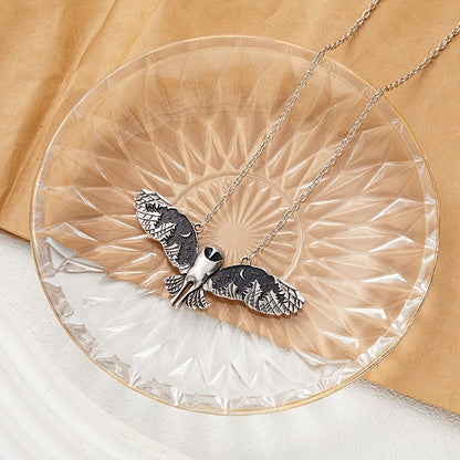 Vintage Silvery Owl Pendant Necklace Witch Moon Phase Art Necklace Ladies Animal Totem Necklace Jewelry Gift