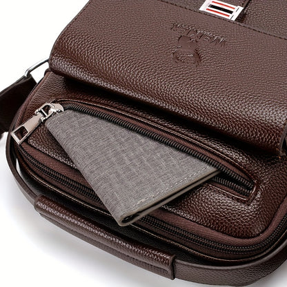 [حقيبة عمل كلاسيكية] حقيبة كتف رجالية كلاسيكية قابلة للتعديل من WEIXIER - مساحات تخزين متعددة، جيوب بسحاب، تصميم مضغوط، لون أسود، إغلاق بسحاب آمن، حقيبة كروس صغيرة