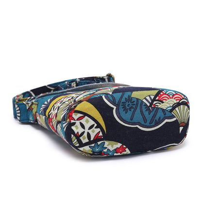 Vintage Floral Print Fabric Women's Crossbody Bag, Ethnic Style Bucket Purse with Flap