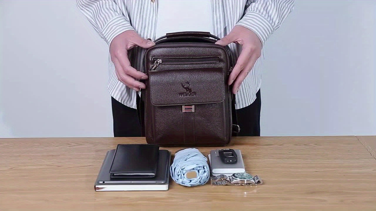 [حقيبة عمل كلاسيكية] حقيبة كتف رجالية كلاسيكية قابلة للتعديل من WEIXIER - مساحات تخزين متعددة، جيوب بسحاب، تصميم مضغوط، لون أسود، إغلاق بسحاب آمن، حقيبة كروس صغيرة