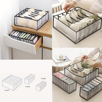 [Foldable Nylon Bra Organizer] 5pcs Foldable Nylon Bra Organizer - Closet Underwear Organizer Drawer Divider for Women - Includes 6/7/7/11/11 Cell for Lingerie, Underwear, Socks, Ties (Black)