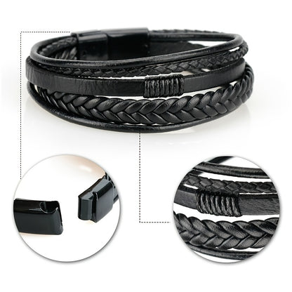1pc Men's Hand-Woven Multi-Layer Leather Bracelet with Buckle Closure - Stylish Faux Leather Cuff, Durable & Versatile Accessory for Casual or Formal Wear