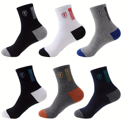 6-Pack Minimalist Casual Letter Mid-Calf Socks, Breathable Business Men's Socks,  Professional Socks, Minimalist Design, Casual Style, Breathable Fabric, Lightweight Material, Stylish Socks, Comfortable Socks, Office Professi