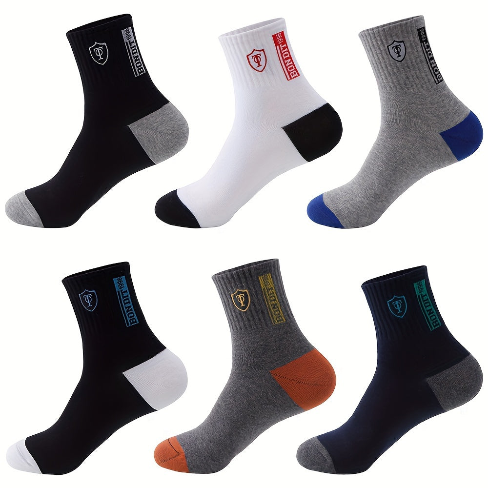 6-Pack Minimalist Casual Letter Mid-Calf Socks, Breathable Business Men's Socks,  Professional Socks, Minimalist Design, Casual Style, Breathable Fabric, Lightweight Material, Stylish Socks, Comfortable Socks, Office Professi