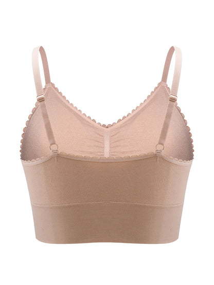 Women'S Plus Size Lace Wireless Bralette, Solid Color Polyamide 90% Elastane 10% Knit Fabric, High Stretch Comfort Full Coverage Sleep Bra, Removable Padding, Breathable Lingerie