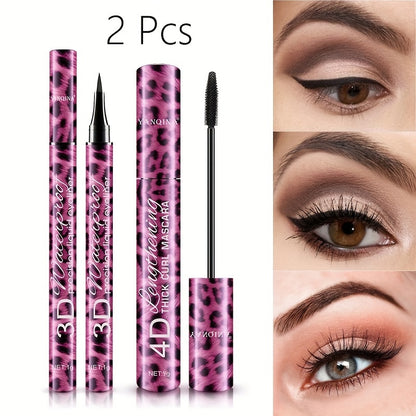 Waterproof Mascara Set with Curling, Holding, and Thicker Lashes - Leopard Print Packaging