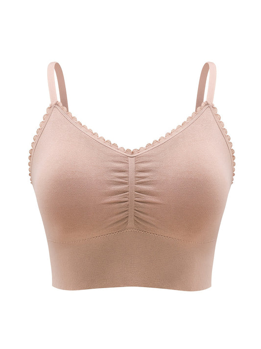 Women'S Plus Size Lace Wireless Bralette, Solid Color Polyamide 90% Elastane 10% Knit Fabric, High Stretch Comfort Full Coverage Sleep Bra, Removable Padding, Breathable Lingerie