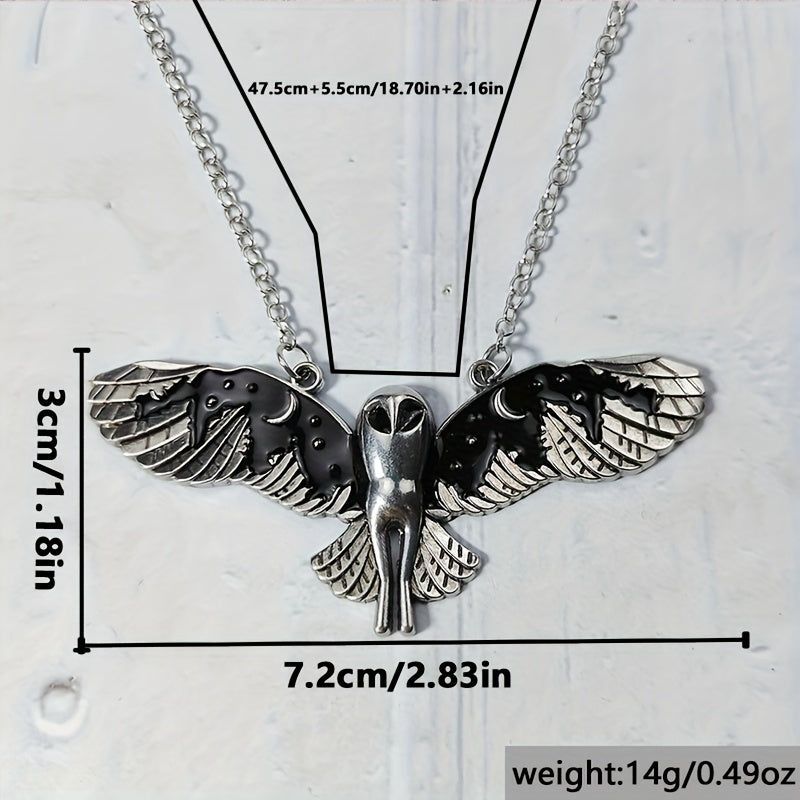 Vintage Silvery Owl Pendant Necklace Witch Moon Phase Art Necklace Ladies Animal Totem Necklace Jewelry Gift
