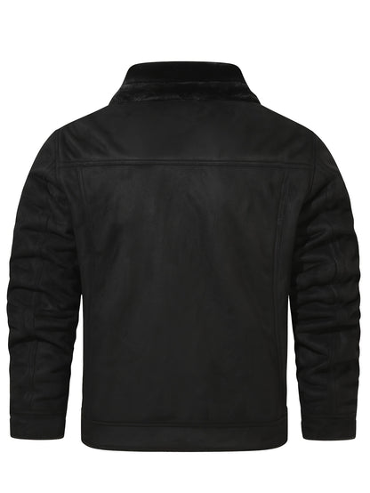 [Casual Polyester Jacket] Polyester Men's Casual Jacket - Long Sleeve, Solid Color, Single Breasted Placket, Non-Stretch Fabric, Regular Length, with Pockets - Daily & Casual Wear, Chilly Weather Apparel | Subtle Embellished