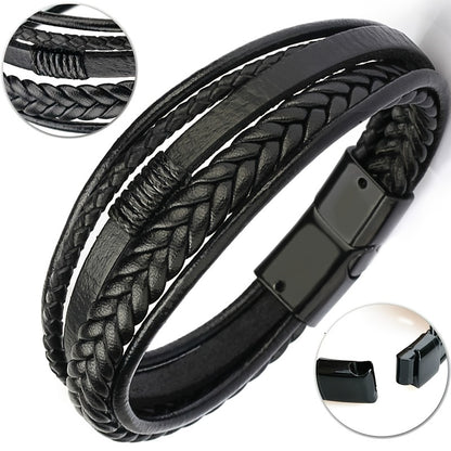 1pc Men's Hand-Woven Multi-Layer Leather Bracelet with Buckle Closure - Stylish Faux Leather Cuff, Durable & Versatile Accessory for Casual or Formal Wear