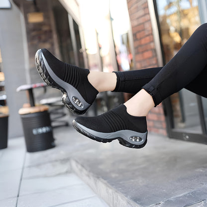 حذاء رياضي نسائي خفيف الوزن ذو نعل سميك ومبطن بالهواء، حذاء جري شبكي منخفض الارتفاع، حذاء نسائي
