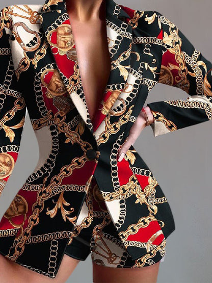 Women's Set Fashion Makeup Fitted Crop Pants 2pcs Blazer Set - Stylish & Chic - Polyester & Spandex Blend - Perfect for Parties & Night Out - Ideal Gift for Fashionable Women