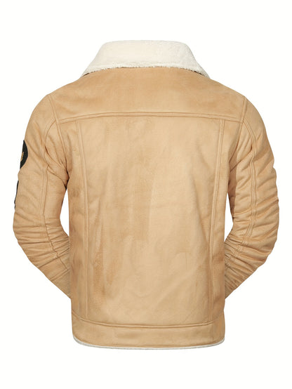 [Casual Polyester Jacket] Polyester Men's Casual Jacket - Long Sleeve, Solid Color, Single Breasted Placket, Non-Stretch Fabric, Regular Length, with Pockets - Daily & Casual Wear, Chilly Weather Apparel | Subtle Embellished