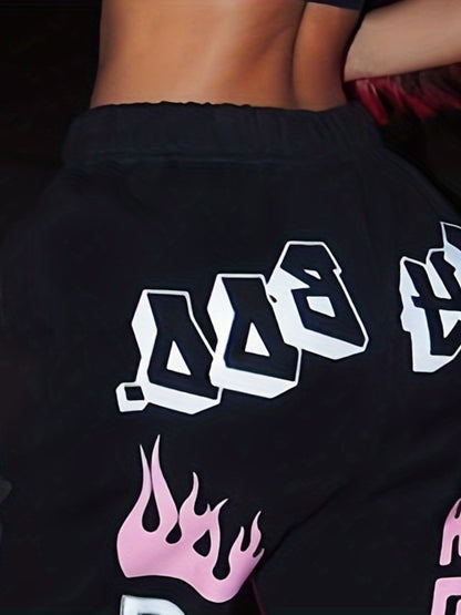 TB5553 Plus Women's Print Fashion Elastic Waist Sports Casual Sweater Oversize Pants Bottom