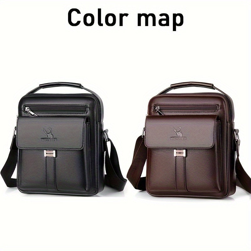 [حقيبة عمل كلاسيكية] حقيبة كتف رجالية كلاسيكية قابلة للتعديل من WEIXIER - مساحات تخزين متعددة، جيوب بسحاب، تصميم مضغوط، لون أسود، إغلاق بسحاب آمن، حقيبة كروس صغيرة