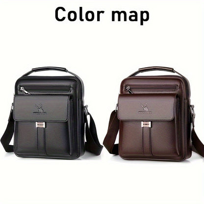 [حقيبة عمل كلاسيكية] حقيبة كتف رجالية كلاسيكية قابلة للتعديل من WEIXIER - مساحات تخزين متعددة، جيوب بسحاب، تصميم مضغوط، لون أسود، إغلاق بسحاب آمن، حقيبة كروس صغيرة